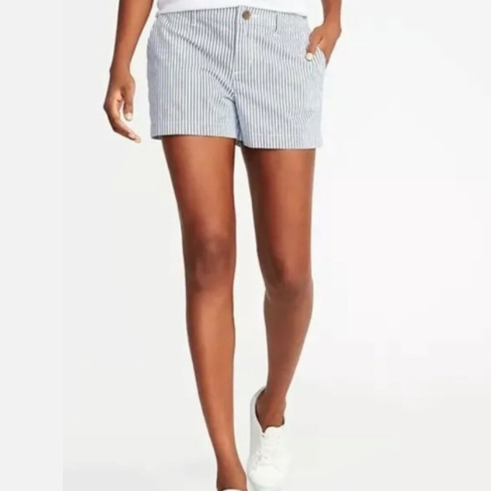Old Navy Blue White Railroad‎ Striped Everyday Shorts Size 8